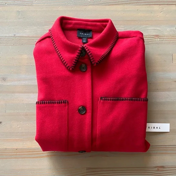 NWT Tribal Blanket Stitch Shacket Shirt Top Red Medium XL - Picture 5 of 10